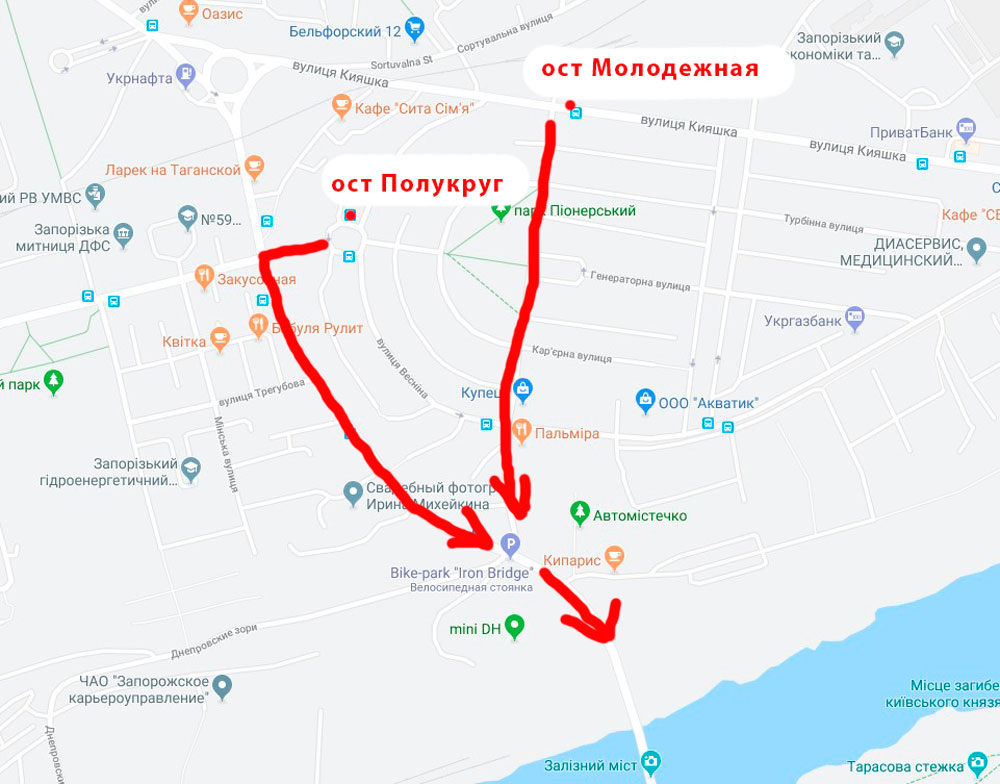 карта пути на остров хортица